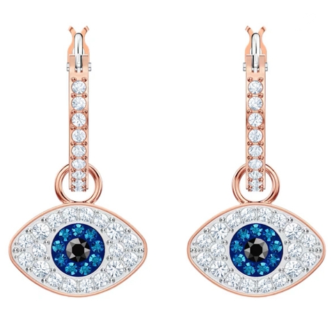SWAROVSKI Symbolica hoop earrings (Evil eye, Blue, Rose gold-tone plated) - Khuyên tai pha lê, hình biểu tượng mắt - JEWERY