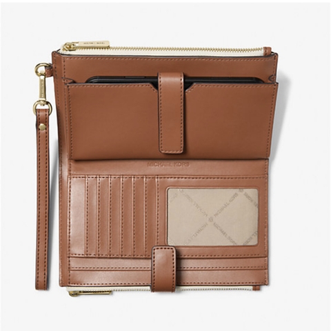 MICHAEL KORS MK Jet Set Travel Signature Logo Vanilla - Double Zip Wallet - Ví cầm tay nhiều ngăn đựng thẻ, tiền, màu kem