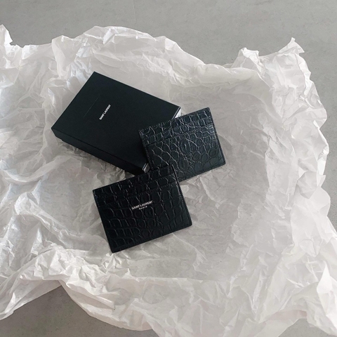 VÍ YSL GIỮ THẺ - CREDIT - HOLDER CARD CASE IN CROCODILE BLACK (da croc)