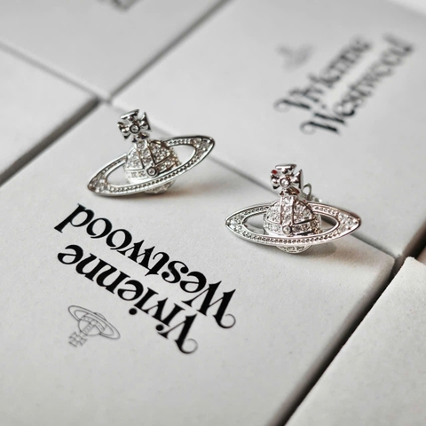 VIVIENNE WESTWOOD Mini Bas Relief Earrings - Khuyên tai hình quả cầu hai chiều, phối đá pha lê trắng - JEWELRY EARRINGS