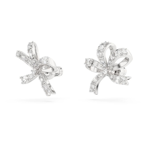 SWAROVSKI Volta stud earrings  (Bow, Small, White, Rhodium plated) - Khuyên tai hình nơ trắng - JEWERY