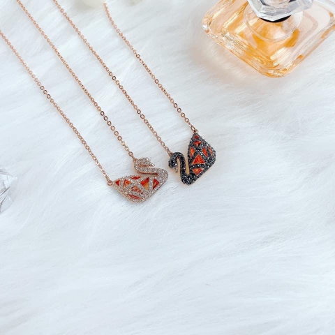 SWAROVSKI Facet Swan Pierced necklace (White&Black, Rose-gold tone plated) - Dây cổ, dây chuyền thiên nga đeo 2 mặt trắng và đen - JEWELRY NECKLACE
