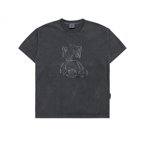 ÁO ADLV BEAR APPLIQUE PIGMENT WASHING CHARCOAL T-SHIRT - Áo thun cổ tròn tay lỡ hình gấu, màu than chì