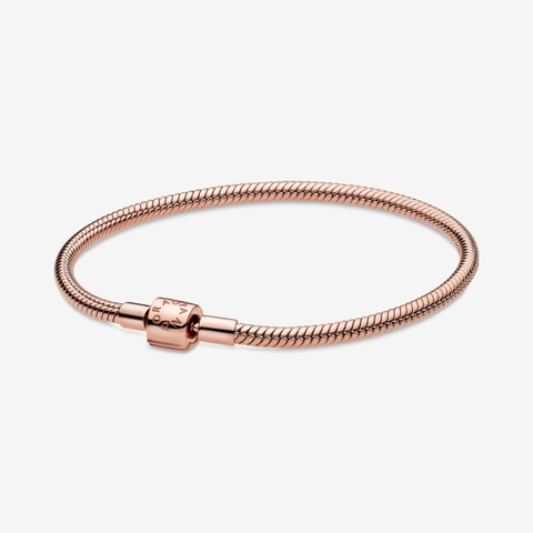 Pandora Moments Snake Chain Bracelet (Barrel Clasp, Rose-gold 14k plated) - Vòng/lắc tay hỗn hợp kim loại mạ vàng hồng 14k, khoá trụ ngắn, dáng mềm
