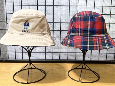 Mũ WHOAU Steve Reversible Bucket Hat Beige/Black/Navy - Mũ vành tròn be/đen/xanh đen, đội được 2 mặt