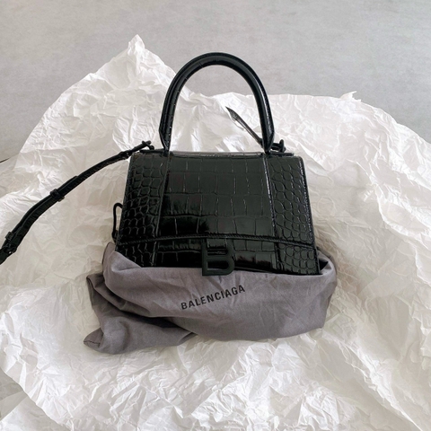 TÚI BALENCIAGA HOURGLASS SMALL CROCODILE IN BLACK (da CROC)