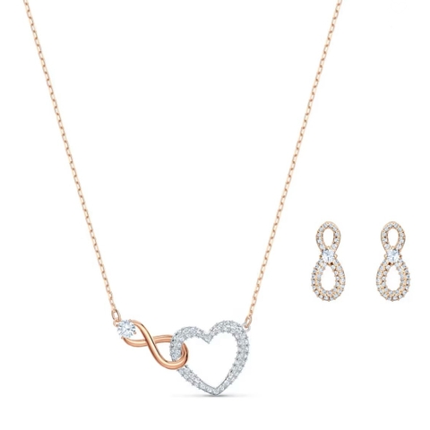 SWAROVSKI Hyperbola set (Infinity and heart, White, Mixed metal finish) - EARRINGS & NECKLACE - Khuyên tai + dây cổ hình trái tim vô cực - JEWELRY