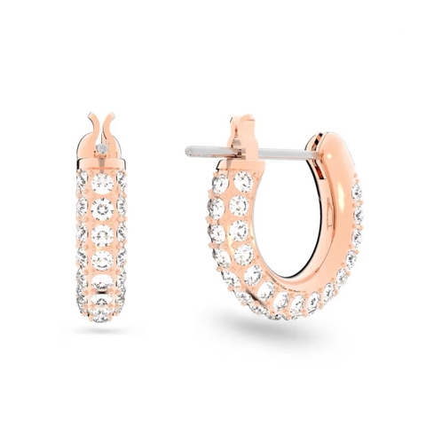 SWAROVSKI Dextera hoop stone earrings (Pavé, Small, White, Rose gold-tone plated) - Khuyên tai tròn màu vàng hồng, pha lê trắng - JEWERY