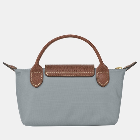 MINI SIZE - TÚI LONGCHAMP LE PLIAGE ORIGINAL POUCH WITH HANDLE - STEEL - Recycled Canvas - Túi xách màu xanh xám