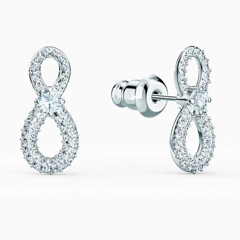 SWAROVSKI Hyperbola earrings (Infinity, White, Rhodium plated) - Khuyên tai, hình vô cực vĩnh cửu, màu trắng- JEWERY