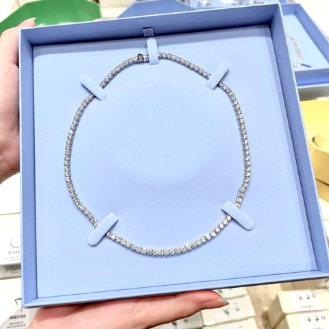 CHÍNH HÃNG - Matrix Tennis necklace (Round cut, White, Rhodium plated) - Dây cổ, chuyền pha lê trắng (0,4mm) (M-41cm) - JEWELRY