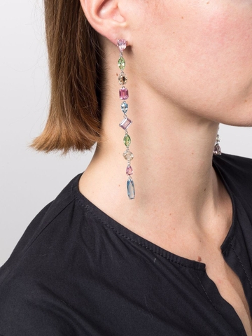 SWAROVSKI Gema drop earrings (Asymmetrical design, Mixed cuts, Extra long, Multicolored, Rhodium plated) - KHUYÊN TAI SWAROVSKI - JEWELRY