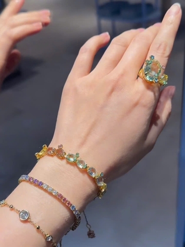 SWAROVSKI Gema Tennis bracelet (Mixed cuts, Multicolored, Gold-tone plated) - Vòng, lắc tay, đính đá pha lê đa màu - JEWELRY BRACELET