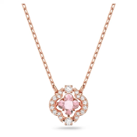 SWAROVSKI Una necklace (Clover, Pink, Rose gold-tone plated) - Dây cổ, dây chuyền pha lê hồng - JEWELRY NECKLACE
