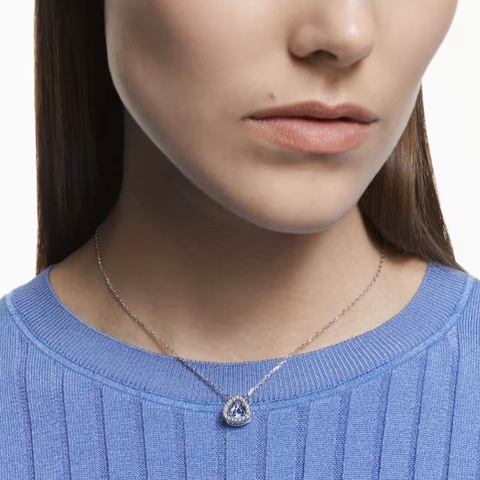 SWAROVSKI Una necklace (Trilliant cut, Blue, Rhodium plated) - Dây cổ, dây chuyền, pha lê xanh chuyển động - JEWELRY NECKLACE