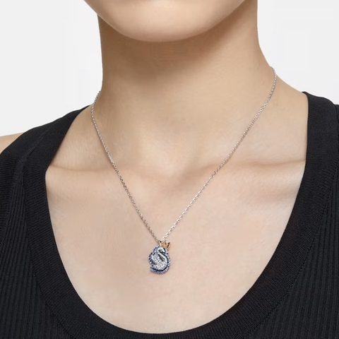 SWAROVSKI Swan pendant (Blue, White, Rhodium-plated) - Dây cổ, dây chuyền thiên nga, pha lê xanh biển - JEWELRY NECKLACE
