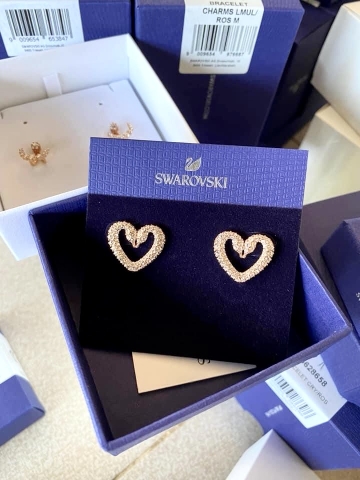 SWAROVSKI Una stud earrings (Pavé, Heart, Medium, White, Rose gold-tone plated) - Khuyên tai hình tim - SWAROVSKI - JEWELRY