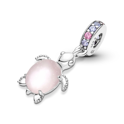 PANDORA Murano Glass Pink Sea Turtle Dangle Charm (Silver Sterling, Zircona) - Hạt treo trang trí vòng tay, hình rùa màu hồng, bạc 925 - JEWELRY