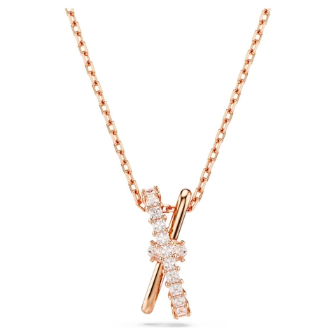 SWAROVSKI Hyperbola pendant (Mixed cuts, Twist, White, Rose gold-tone plated) - Dây cổ, dây chuyền, mặt xoắn chéo, pha lê trắng - JEWELRY NECKLACE