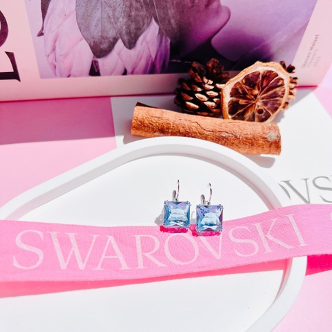 SWAROVSKI Millenia drop earrings (Square cut, Blue, Gold-tone plated) - Khuyên tai pha lê xanh biển - JEWELRY