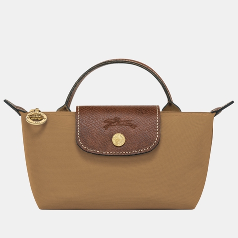 MINI SIZE - TÚI LONGCHAMP LE PLIAGE ORIGINAL POUCH WITH HANDLE - FAWN - Recycled Canvas - Túi xách màu nâu vàng