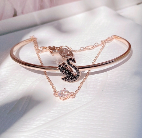 SWAROVSKI Swarovski Swan bangle (Swan, Black, Rose gold-tone plated) - Vòng/lắc tay thiên nga đen - SWAROVSKI - JEWELRY