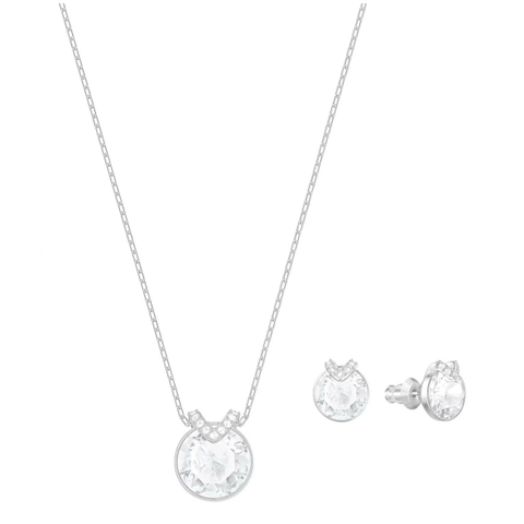 SWAROVSKI Bella V set (Round cut, White, Rhodium plated) - EARRINGS & NECKLACE - Khuyên tai + dây cổ, pha lê trắng - JEWELRY
