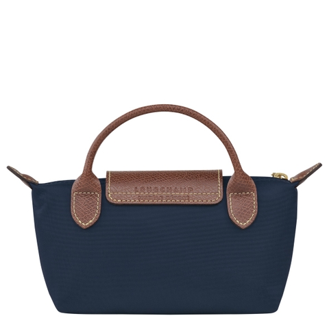 MINI SIZE - TÚI LONGCHAMP LE PLIAGE ORIGINAL POUCH WITH HANDLE - NAVY - Recycled Canvas - Túi xách màu xanh đen, quai nắp nâu