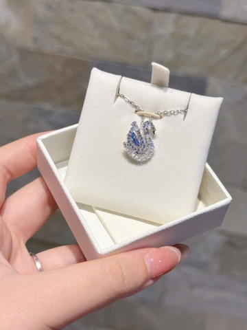 SWAROVSKI Swan pendant (Mixed cuts, Swan, Blue) - Dây cổ, chuyền, đính đá pha lê xanh, thiên nga - JEWELRY NECKLACE
