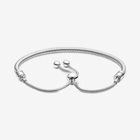 PANDORA Moments Snake Chain Slider Bracelet (Round clasp, Silver Sterling) - Vòng/lắc bạc 925, khoá chốt tròn rút, dáng mềm - JEWELRY