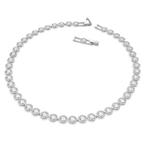 SWAROVSKI Una Angelic Tennis necklace (Round cut, White, Rhodium plated) - Dây cổ, dây chuyền pha lê trắng - JEWELRY NECKLACE