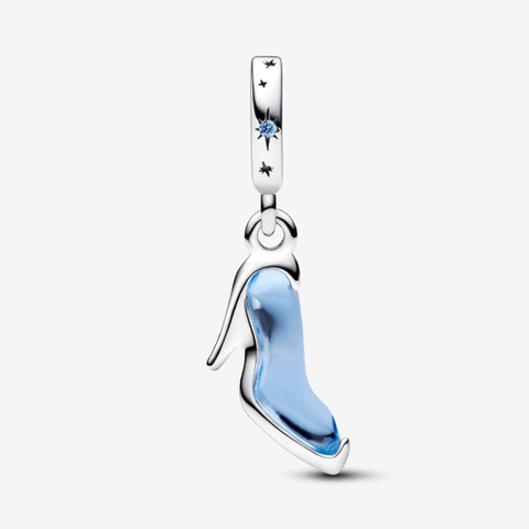 PANDORA Disney Cinderella's Glass Blue Slipper Dangle Charm (Silver Sterling, CZ, GLASS) - Hạt trang trí vòng tay hình chiếc giày thuỷ tinh xanh, bạc 925, đá Zirconia