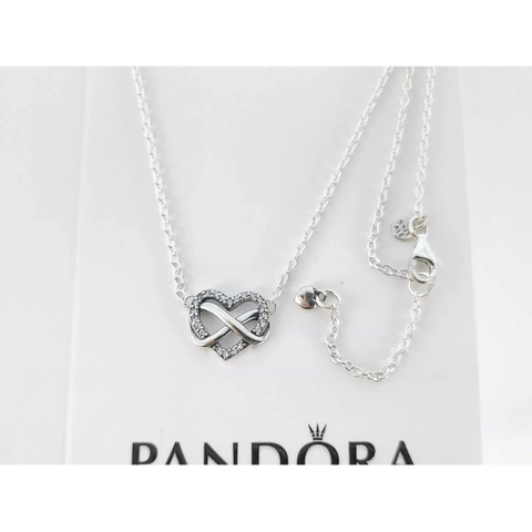 PANDORA Infinity Heart necklace (Sterling, White Zirconia) - Dây cổ, chuyền bạc 925, đá CZ trắng, hình trái tim vô cực - JEWELRY NECKLACE