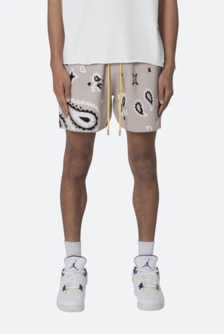 QUẦN MNML PAISLEY KNIT SHORTS TAUPE - QUẦN NGẮN MÀU BE HOẠ TIẾT