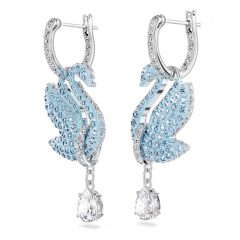 SWAROVSKI Swan drop earrings (Swan, Blue, Rhodium plated) - Khuyên tai thiên nga xanh - JEWERY