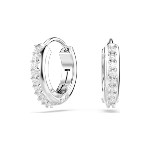 SWAROVSKI Matrix hoop earrings (Round cut, White, Rhodium plated) - Khuyên tai, vòng tròn đính pha lê - JEWERY