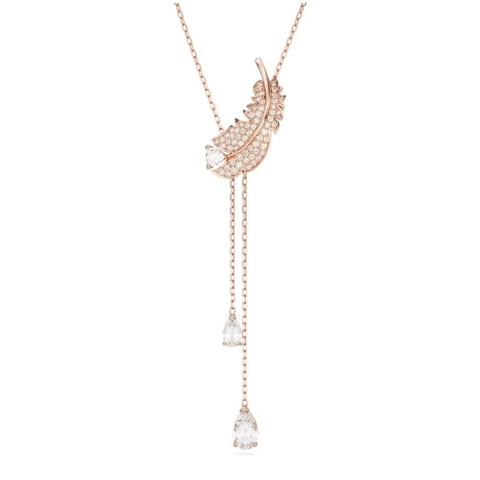 SWAROVSKI Nice Y pendant (Feather, White, Rose gold-tone plated) - Dây cổ, dây chuyền lông vũ hồng vàng dáng thả dài - SWAROVSKI - JEWELRY NECKLACE