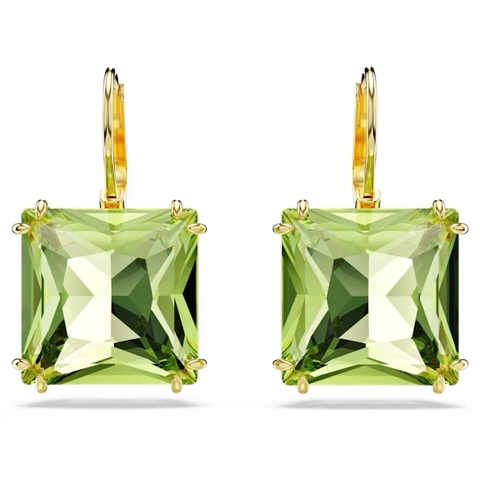 SWAROVSKI Millenia drop earrings (Square cut, Green, Gold-tone plated) - Khuyên tai pha lê xanh lá - JEWELRY