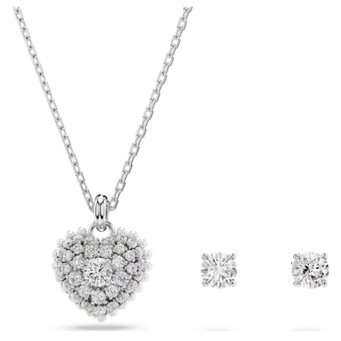 SWAROVSKI Hyperbola set (Crystal pearl, Heart, White, Rhodium plated) - EARRINGS & NECKLACE - Khuyên tai + dây cổ, ngọc trai pha lê trắng - JEWELRY