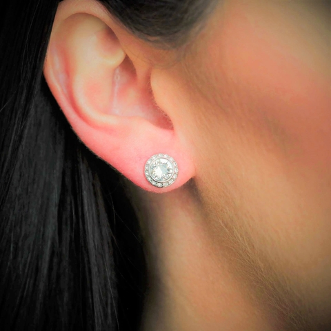 SWAROVSKI Angelic stud earrings (Round cut, White, Rhodium plated) - KHUYÊN TAI PHA LÊ TRÒN - SWAROVSKI - JEWELRY