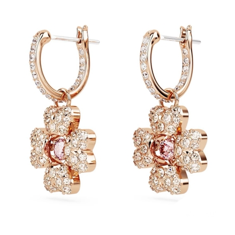 SWAROVSKI Idyllia drop earrings (Clover, White, Rose gold-tone plated) - Khuyên tai lá, pha lê hồng - JEWELRY