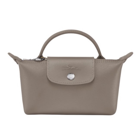 MINI SIZE - TÚI LONGCHAMP LE PLIAGE CITY POUCH WITH HANDLE - Taupe - Canvas - Túi xách màu be xám, chất da