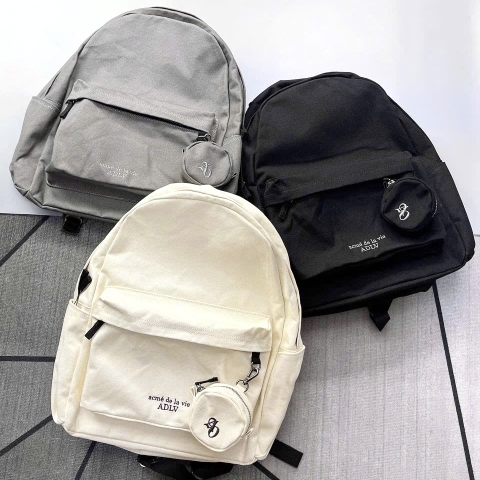 ADLV BASIC LOGO SIMPLE COTTON BACKPACK Cream/Grey/Black - Cặp, Balo màu trắng kem/xám/đen