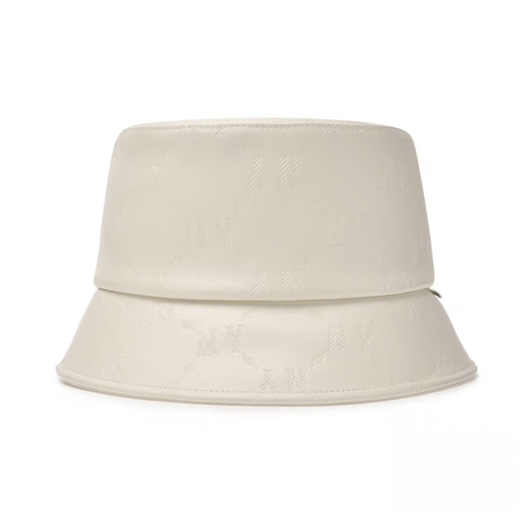 Mũ MLB Diamond Monogram Leather Bucket Hat New York Yankees Cream - Mũ vành tròn, chất da, màu trắng kem