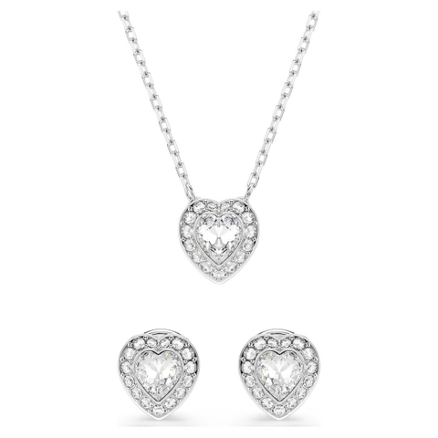 CHÍNH HÃNG - SWAROVSKI x Ariana Grande set (Mixed cuts, Heart, White, Rhodium plated) - SET - EARRINGS - NECKLACE - Khuyên tai + dây cổ, pha lê trắng, trái tim - JEWELRY