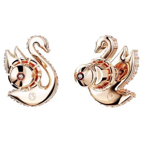 SWAROVSKI Swan stud earrings (Green, Rose gold-tone plated) - Khuyên tai thiên nga, pha lê xanh - JEWERY