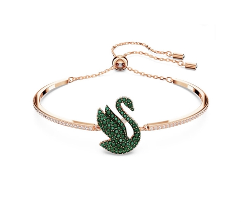SWAROVSKI Swan Bangle (Green, Rose-gold tone plated) - Vòng/lắc tay thiên nga, pha lê xanh - JEWELRY BRACELET