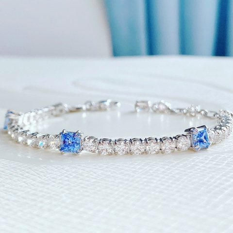 CHÍNH HÃNG - SWAROVSKI Matrix Tennis bracelet (Mixed cut, Blue, Rhodium plated) - Vòng/lắc tay đá pha lê trắng phối xanh - JEWELRY