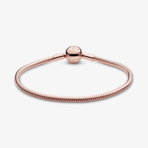 Pandora Moments Snake Chain Bracelet (Round Clasp, Rose-gold 14k plated) - Vòng/lắc tay hỗn hợp kim loại mạ vàng hồng 14k, khoá tròn, dáng mềm