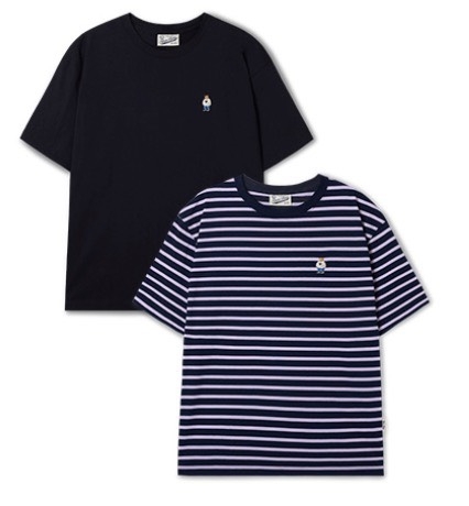 CHÍNH HÃNG - WHOAU (2PACK/SET) STEVE BEAR STRIPE T-SHIRT - Bộ 2 áo thun màu đen+sọc